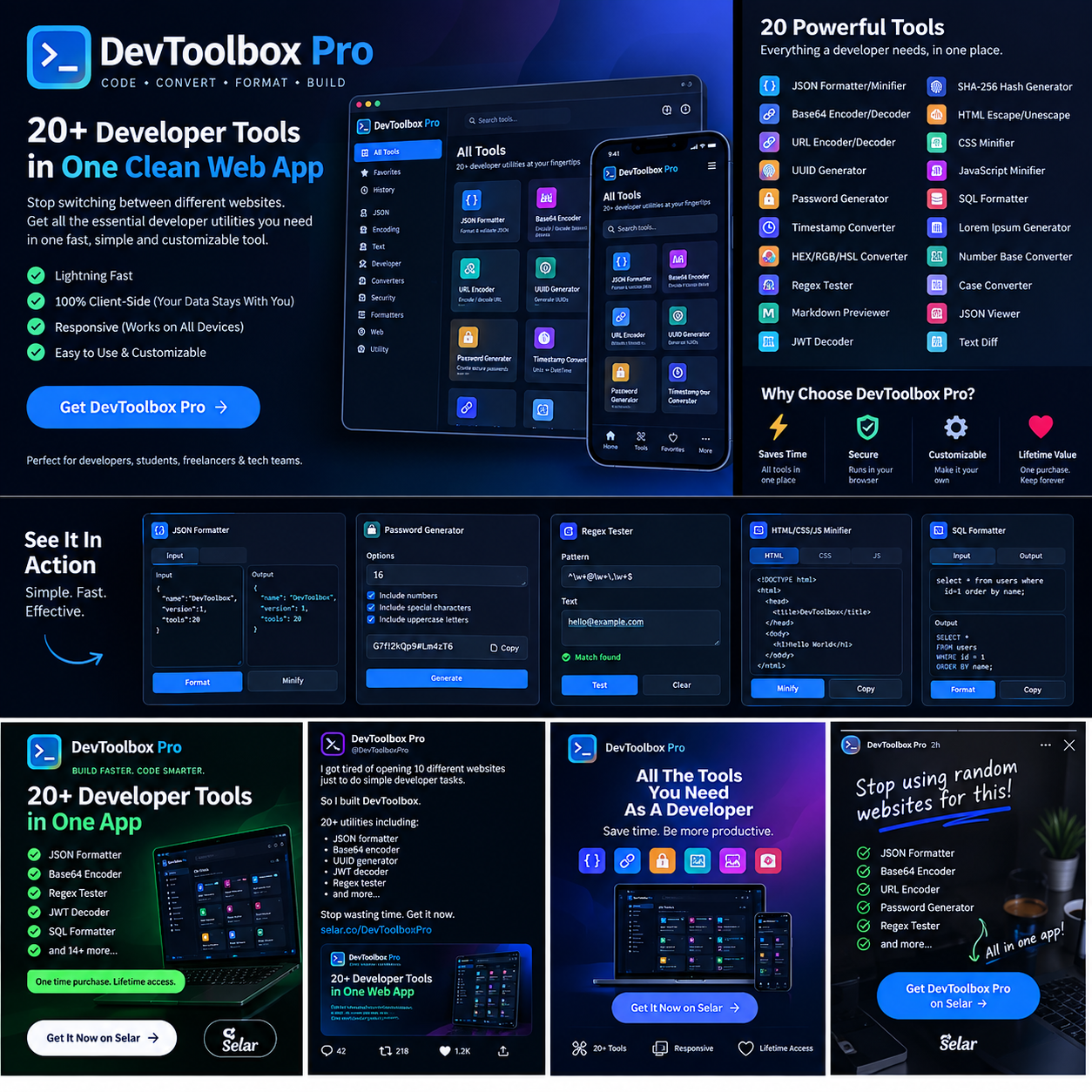 DevToolbox Pro — 20+ Developer Tools Web App Source Code screenshot
